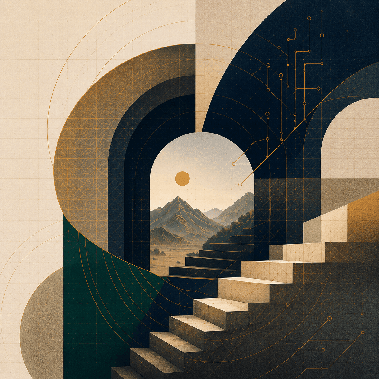 Ancecode spiral door — the threshold the next generation walks through.